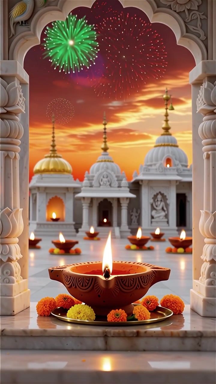 Sfondo del Festival Diwali con lanterne e decorazioni tradizionali Diyas.