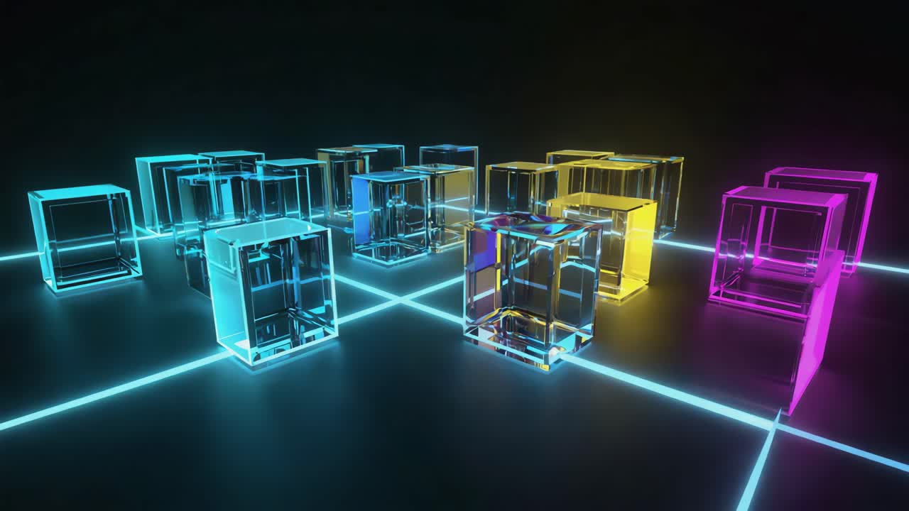 추상적인 네온 큐브