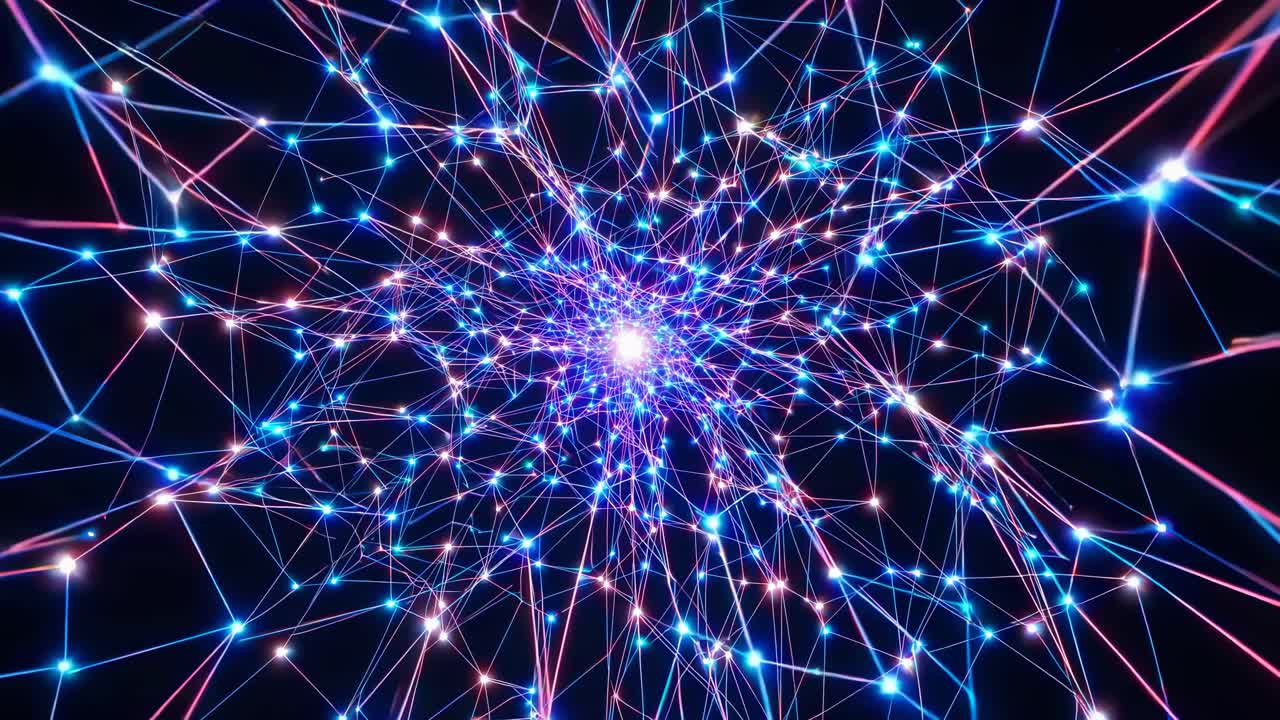 Video astratto di linee e nodi luminosi interconnessi, che ricorda una rete neurale