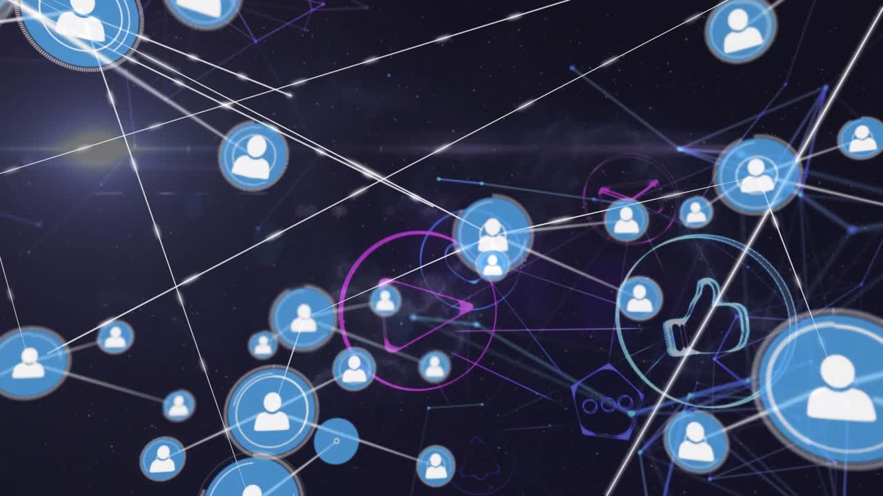 Animation of network of connections over media icons