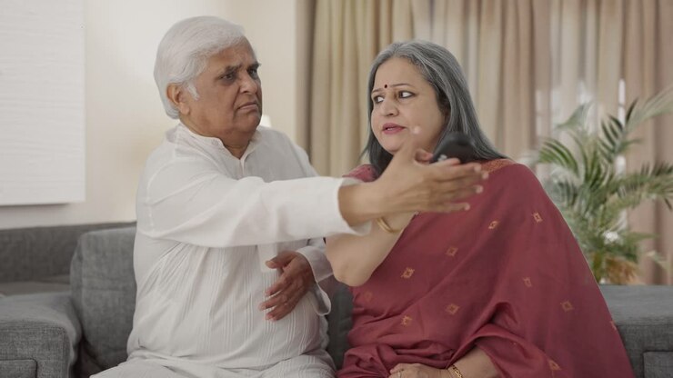 Angry Indian Old couple fighting for TV remote