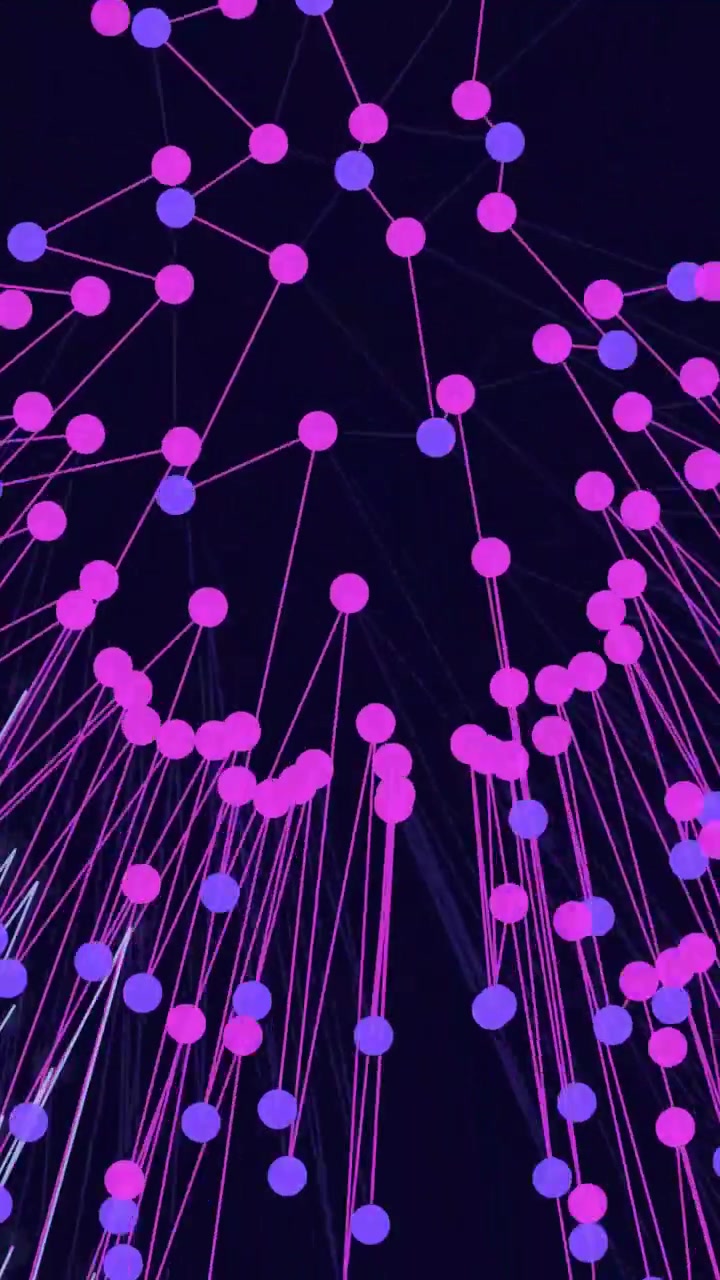 Dynamic Abstract Network with Interconnected Purple and Pink Dots