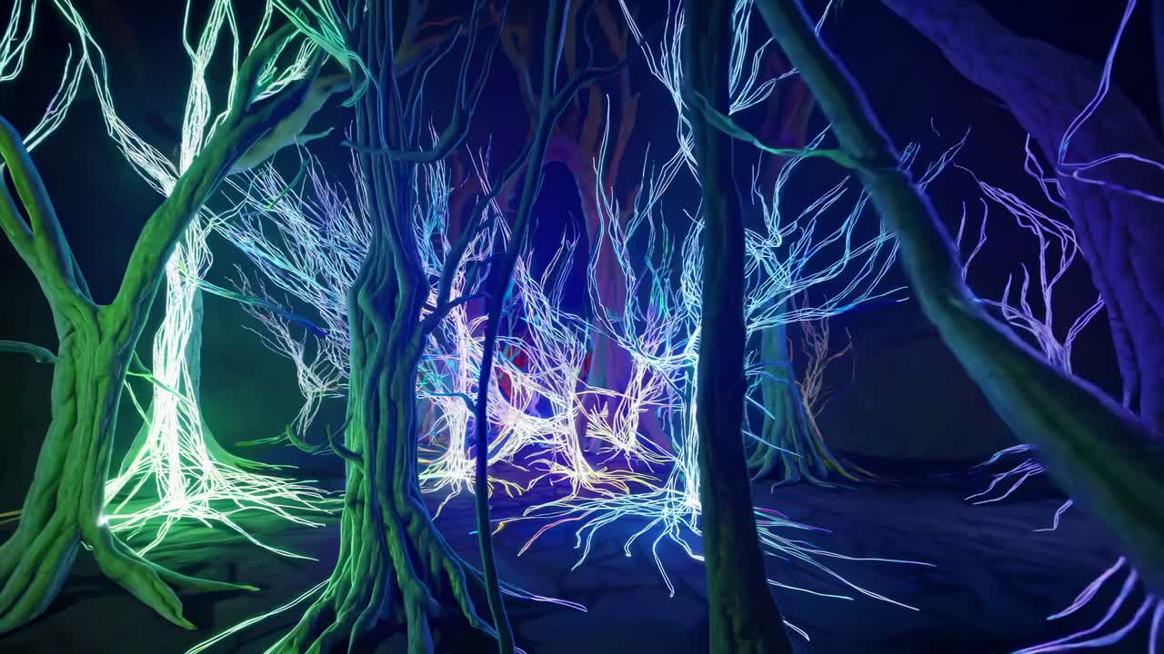 Illuminated trees in magical forest