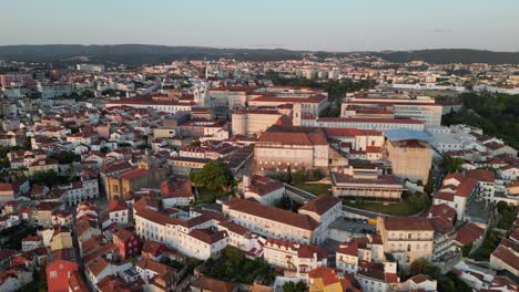 Coimbra,-Portugal---Cityscape-Aerial,-including-the-famous-University-and-Clock-Tower