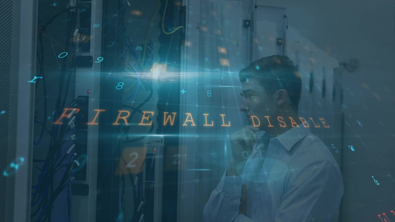 IT Professional Monitoring Server Room with Cybersecurity Alerts