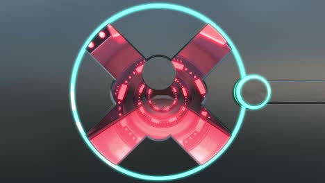 la escotilla metálica con luces de neón abre una vista panorámica a la escena del paisaje de la nave espacial. fondo abstracto 3d de corredor de ciencia ficción con portal. tecnología futurista vj abstracto para títulos tecnológicos.