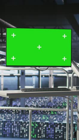 vertical video elevated industrial data center control station green screen