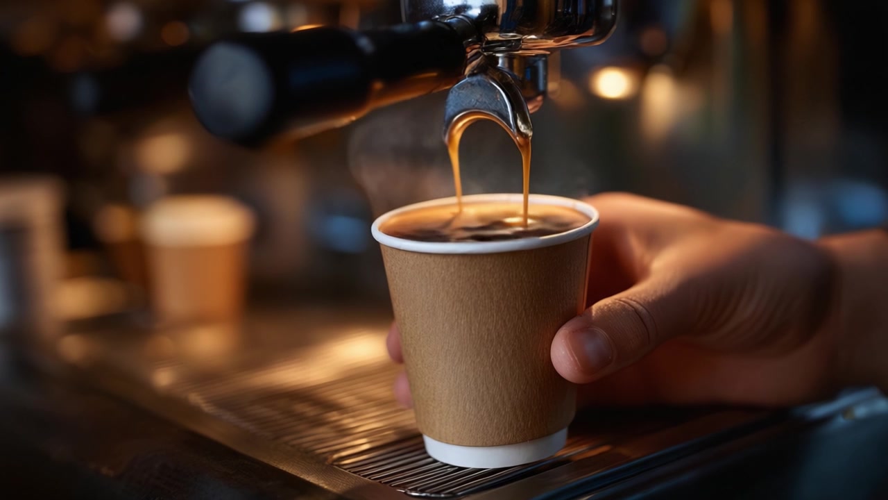 Menuangkan Secangkir Kopi Hangat: Seni Menyeduh Emas Cair dengan Uap Aromatik yang Mengepul dari Espresso yang Dibuat Sempurna, Terekam dalam Momen Kesempurnaan