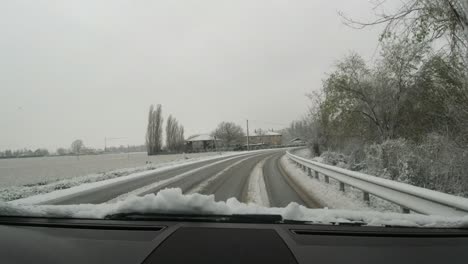 driving through the italian winter wonderland outside bologna, emilia romagna