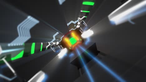 pasando por un túnel futurista de una nave espacial en la pantalla verde