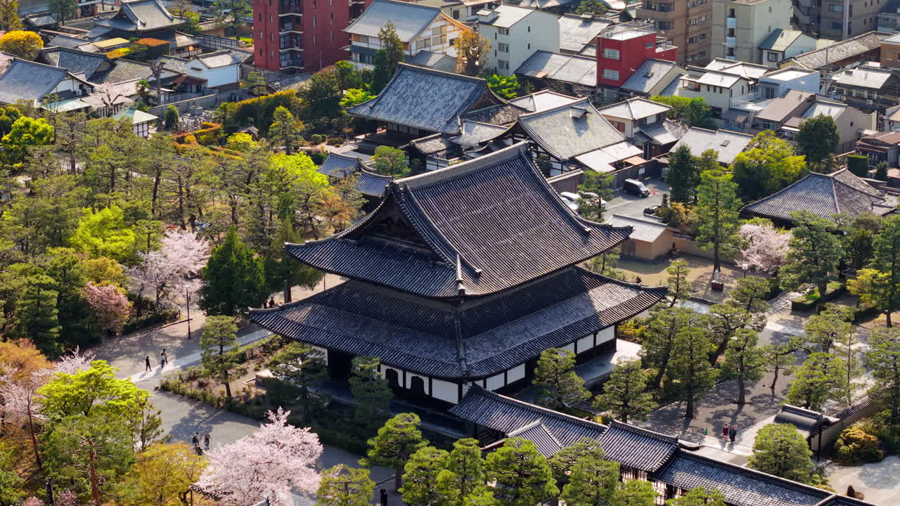 Aerial drone view of the Kenninji Temple in daylight