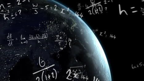 Animation-of-mathematical-data-processing-over-globe-on-blue-background