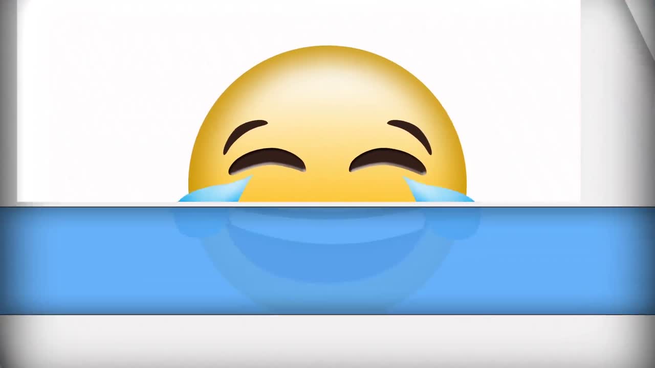 색과 파란색 배경에 웃는 얼굴 이모지 디지털 애니메이션