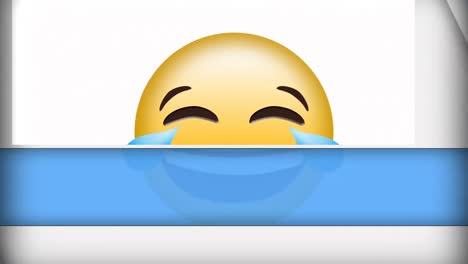 Digital-animation-of-laughing-face-emoji-against-white-and-blue-background