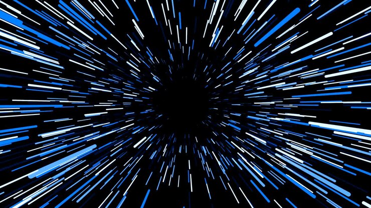 Flying trought hyperspace, abstract animation in blue colors, seamless loop.