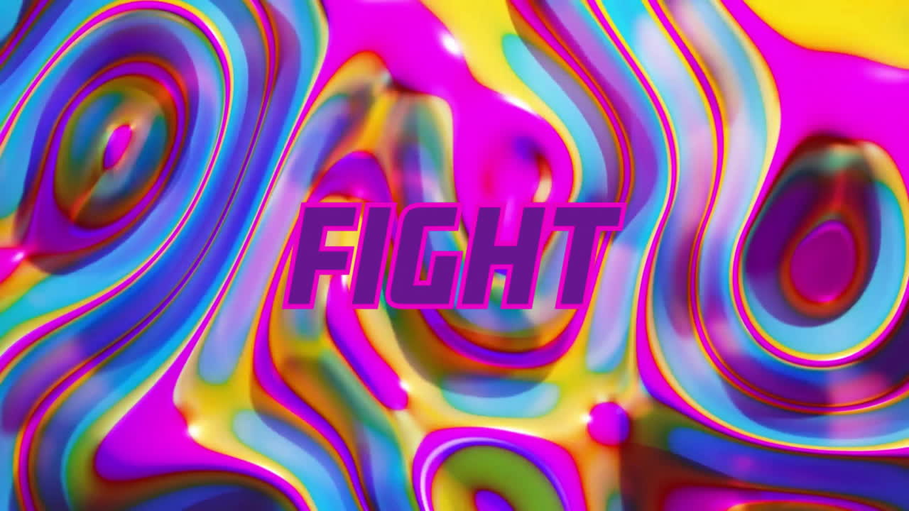 Animation of fight text over moving colourful shapes