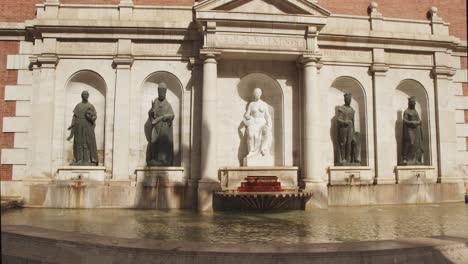 historical spanish archetecture, art and cathedrals - statues of popes in water fountain - valencia, spain 4k 24fps