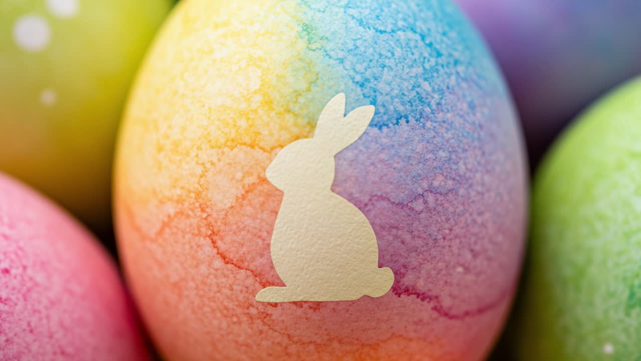 Colorful Easter Eggs with Silhouette of a Bunny: A Vibrant Display of Festive Decor for Celebrations and Holiday Traditions