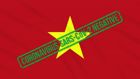 vietnam swaying flag with green stamp of freedom from coronavirus, loop