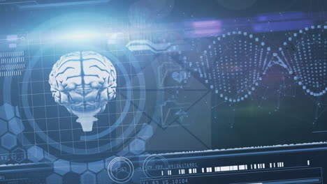 animation of digital data and network of connections over caucasian man using smartwatch