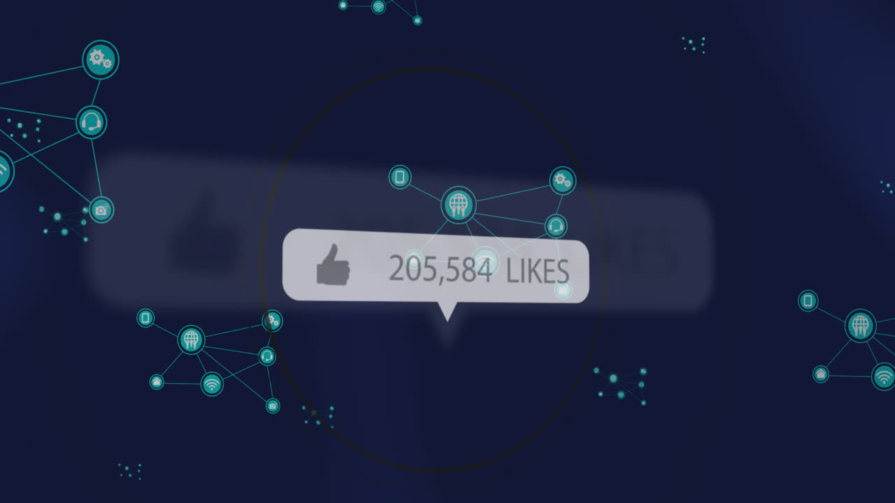 푸른 배경에 디지털 아이콘의 네트워크와 증가하는 수와 같은 아이콘의 애니메이션