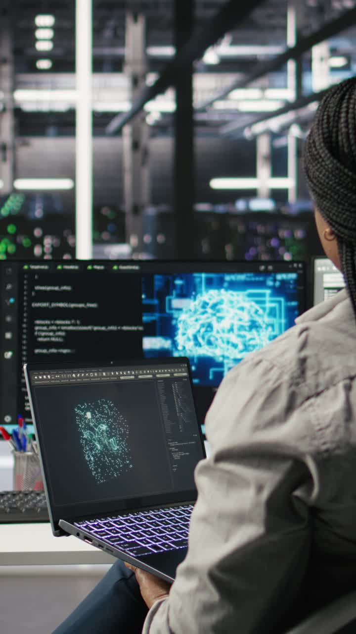 Vertical Video Data Center Admin Uses Ai Technology On Laptop For Machine Learning Workloads