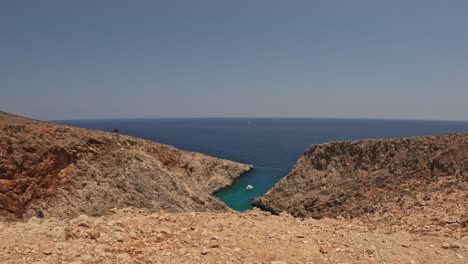 panorama of blue sea and seitan limania beach from the viewpoint in greece. - wide shot