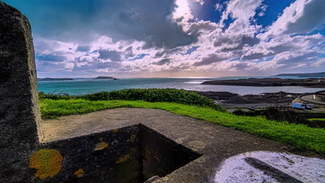 Hyperlapse-of-clouds-and-sun-over-islands-and-ocean-of-Guernsey-in-summer