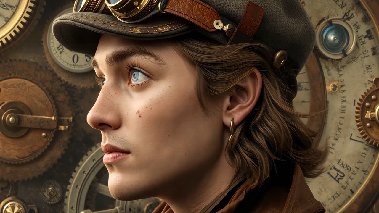 Steampunk Portrait of a Woman with Clockwork Background