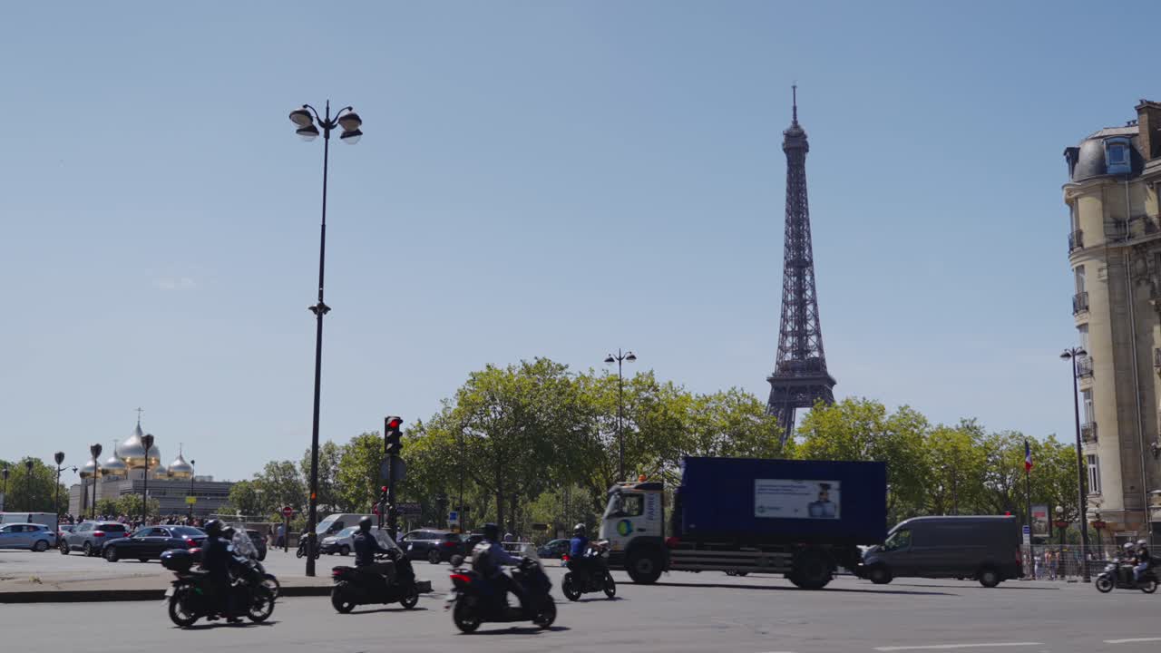 Eiffel Tower and City Traffic in Paris