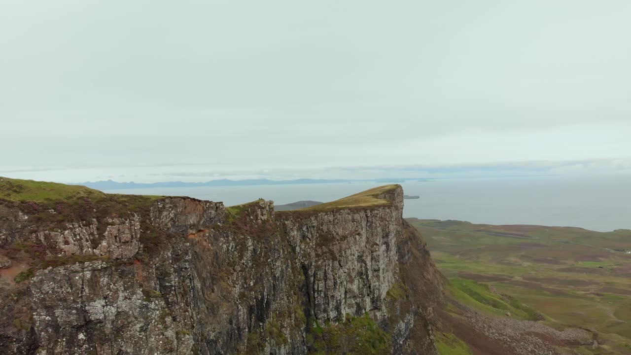 Stunning Aerial footage of the beautiful Quiraing landscape on the Isle of Skye, Scotland, UK. The Quiraing Landslip is on the northernmost summit of the Trotternish on the Isle of Skye, Scotland.