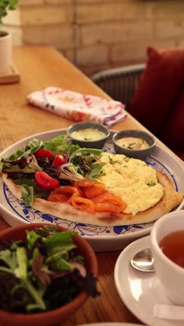 delicious brunch with smoked salmon and eggs