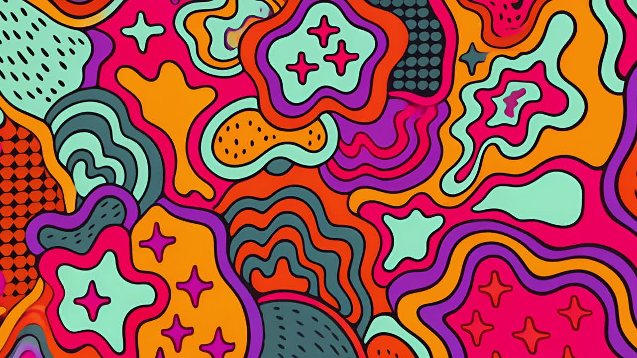Colorful abstract shapes and patterns animation with stars and waves