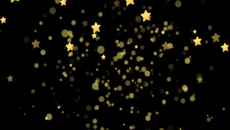 Animation-of-golden-dots-and-stars-falling-on-black-background