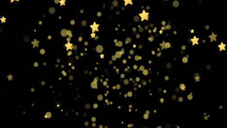 animation of golden dots and stars falling on black background