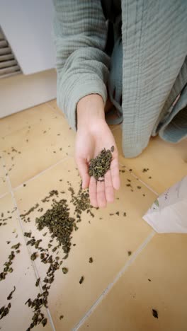 Loose tea spilled on the floor