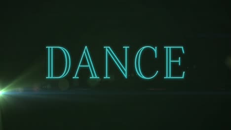 animation of green neon dance text with light on black background