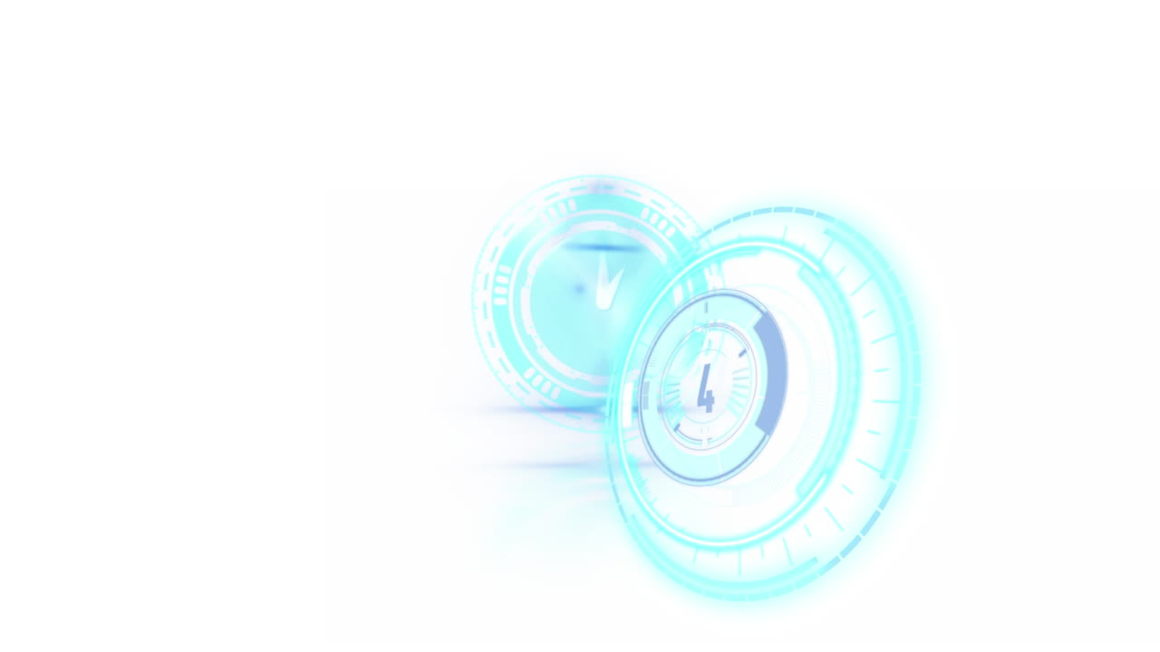 animación de reloj moviéndose rápido y escaneo de alcance sobre fondo blanco