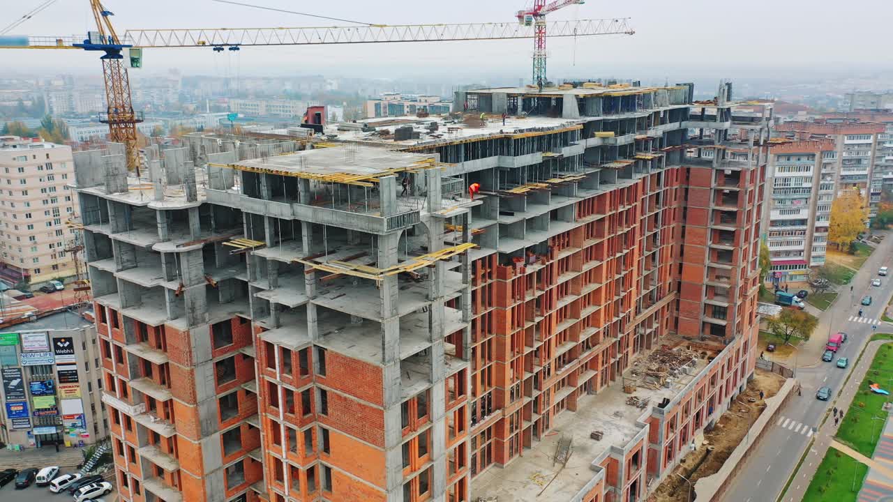 Construction of a residential apartment complex. Aerial view.