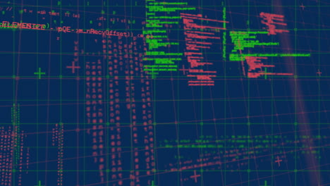 animation of data processing over grid on blue background