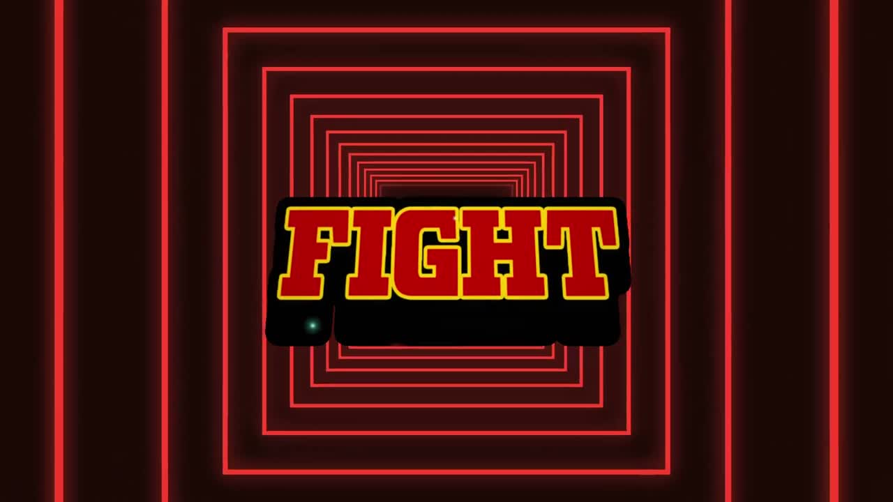 단어 싸움의 애니메이션 빨간 사각형에 적힌 빨간 글자 움직이는