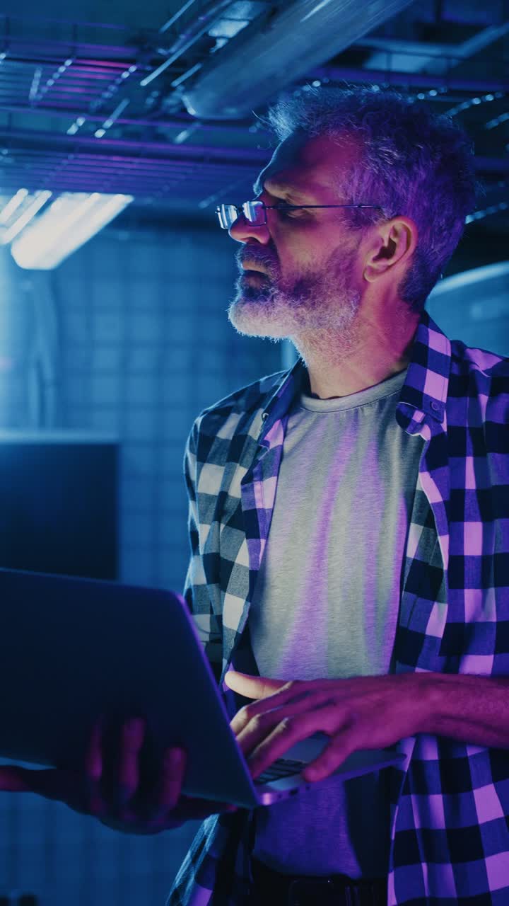 Engineer working in a data center
