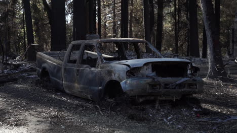 the aftermath of valley fire, 2015, lake county, california: burnt pickup truck