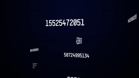 animation of white numbers changing and data processing over blue background