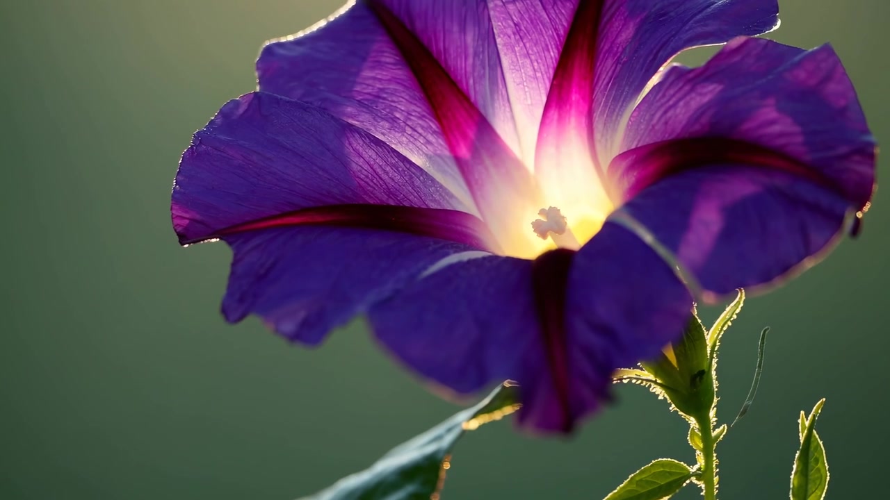 Primo piano di un fiore di ipomea viola vibrante alla luce del sole