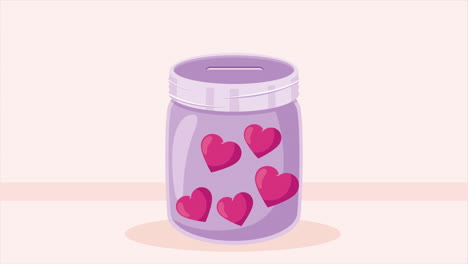 donaciones de caridad frasco con animación de corazones