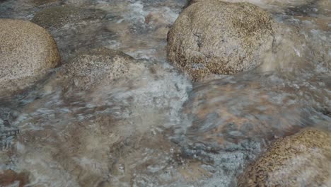 pequeño río lleno de rocas en un hermoso lugar en cámara lenta, color muy detallado y cálido