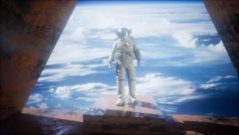 astronauta en la estación de observatorio espacial cerca de la tierra