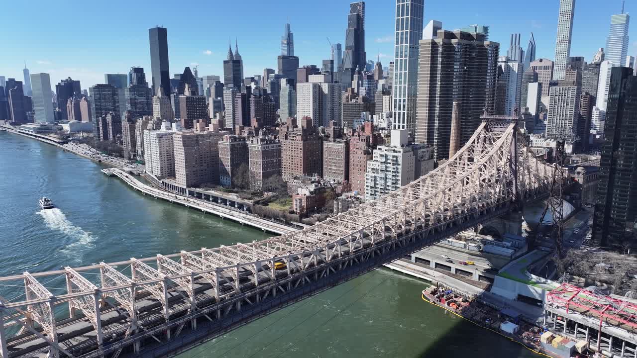 Queensboro Bridge At Manhattan In New York United States. Freeway Road Scene. Beautiful Cityscape. Queensboro Bridge At New York United States. Highrise Buildings Landscape.