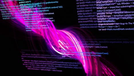 Animation-Der-Datenverarbeitung-über-Ein-Netzwerk-Aus-Leuchtend-Rosa-Glasfasersträngen